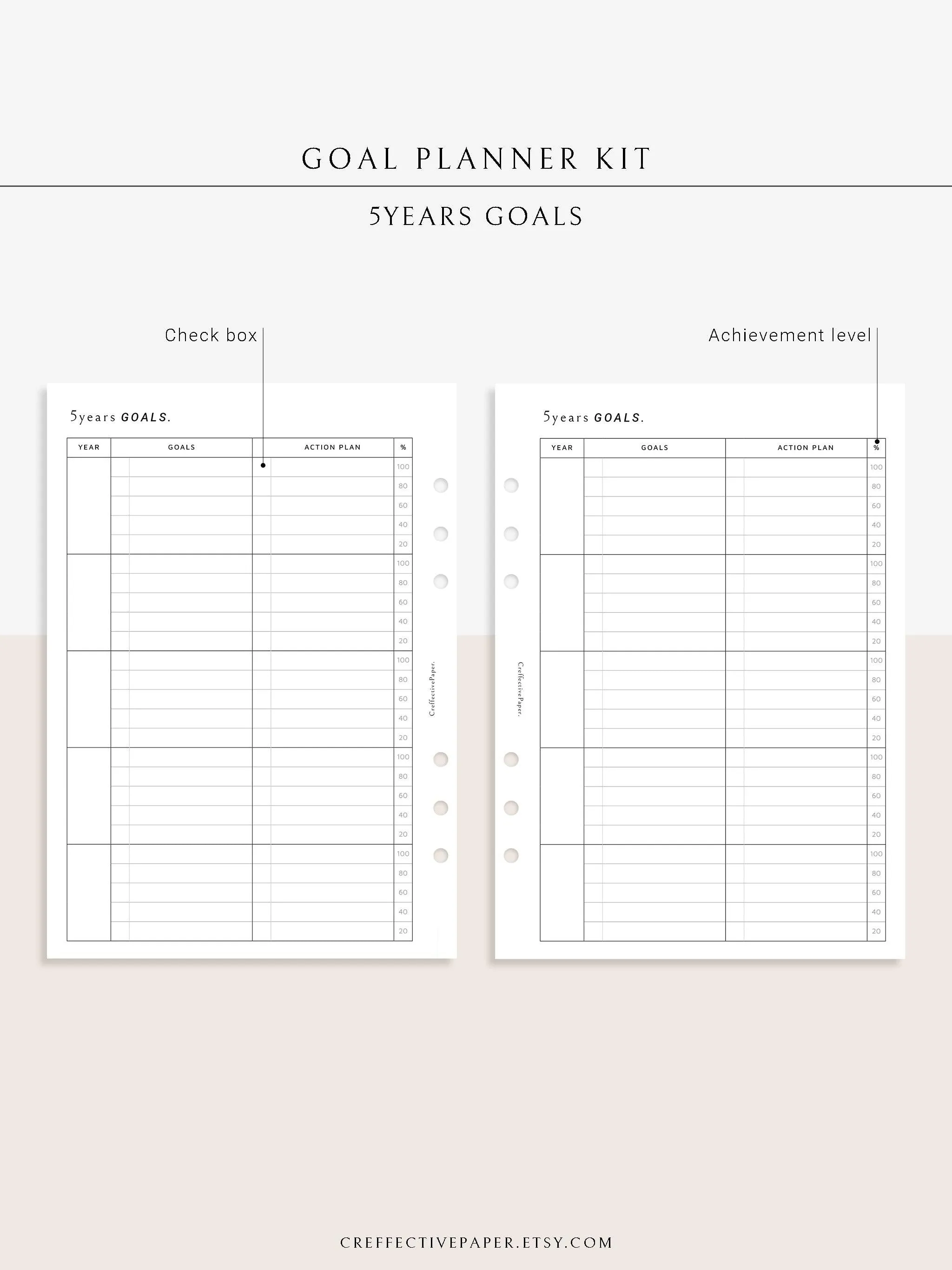 T101 | Goal Setting Planner Bundle Template for Business and Personal