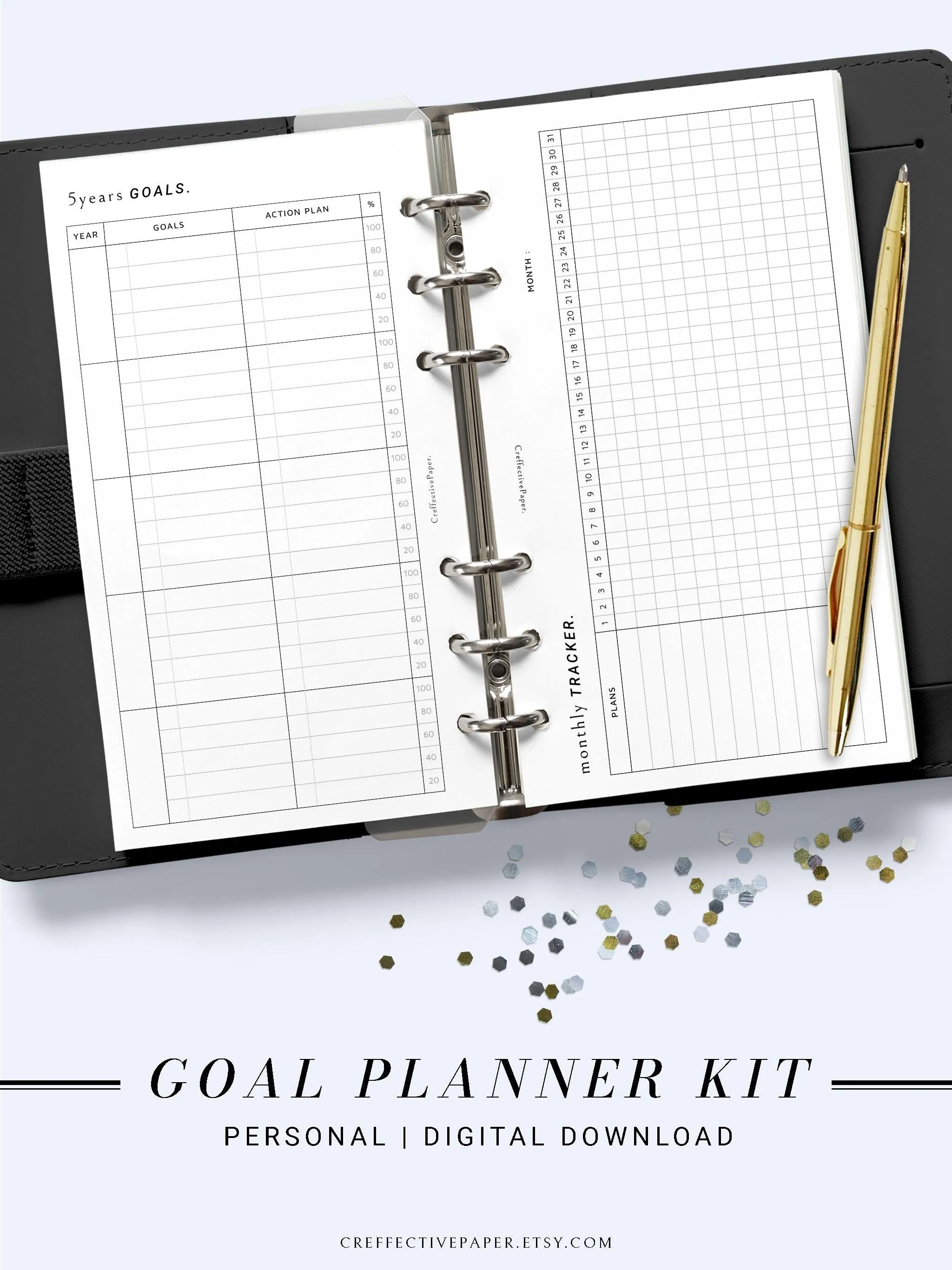 T101 | Goal Setting Planner Bundle Template for Business and Personal