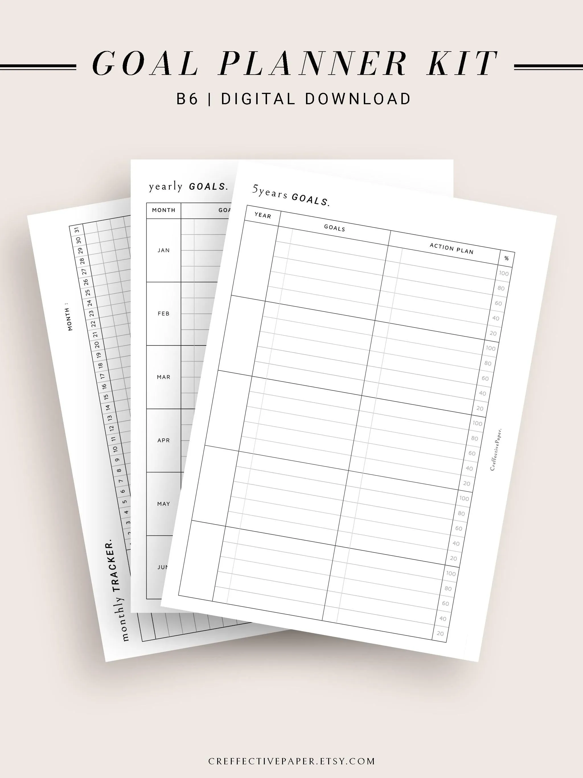 T101 | Goal Setting Planner Bundle Template for Business and Personal