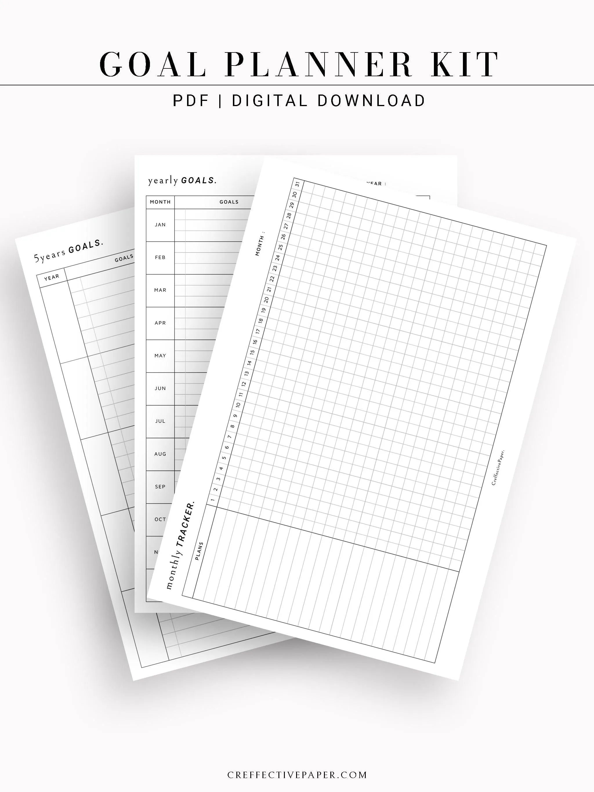 T101 | Goal Setting Planner Bundle Template for Business and Personal