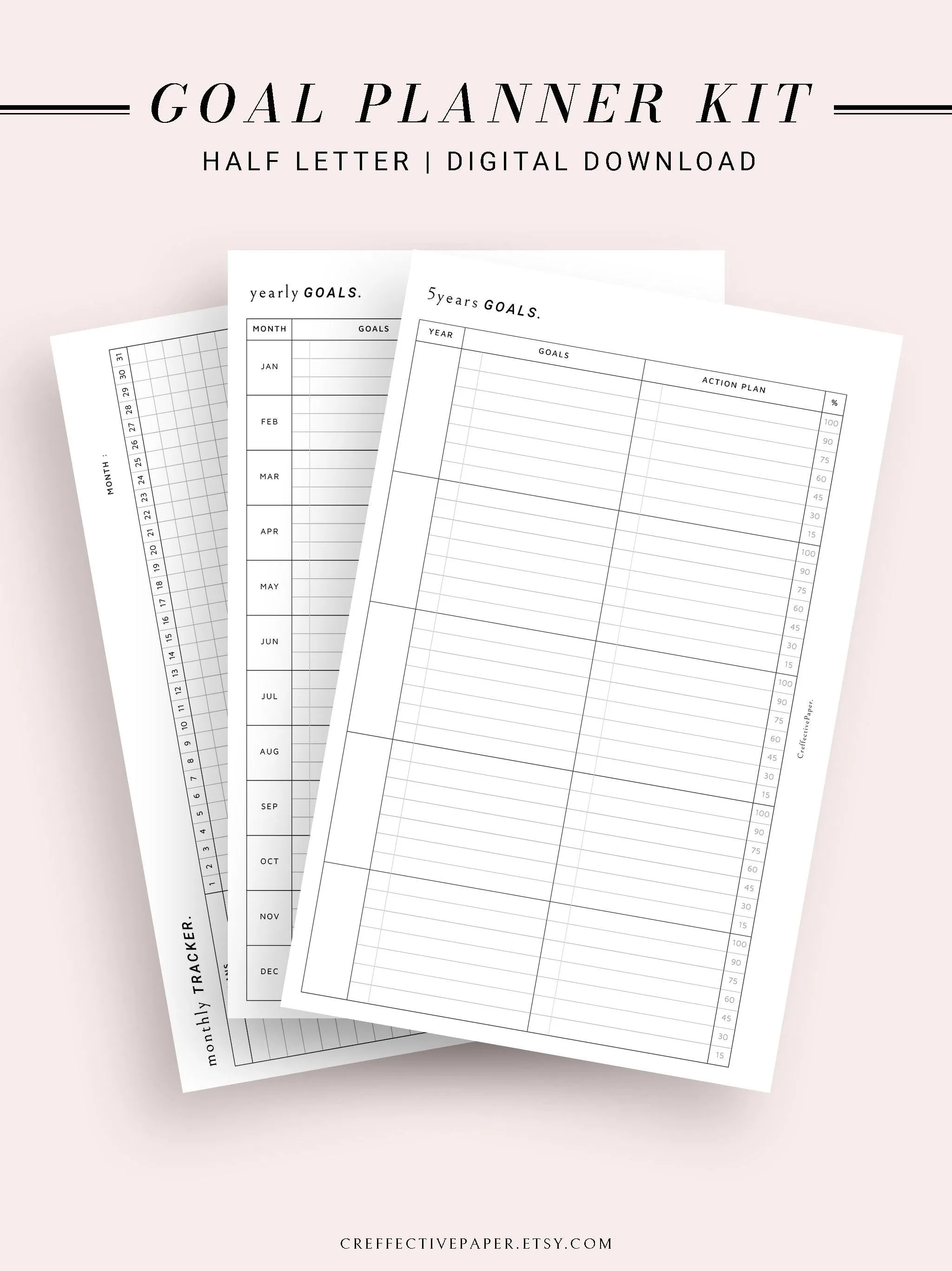 T101 | Goal Setting Planner Bundle Template for Business and Personal