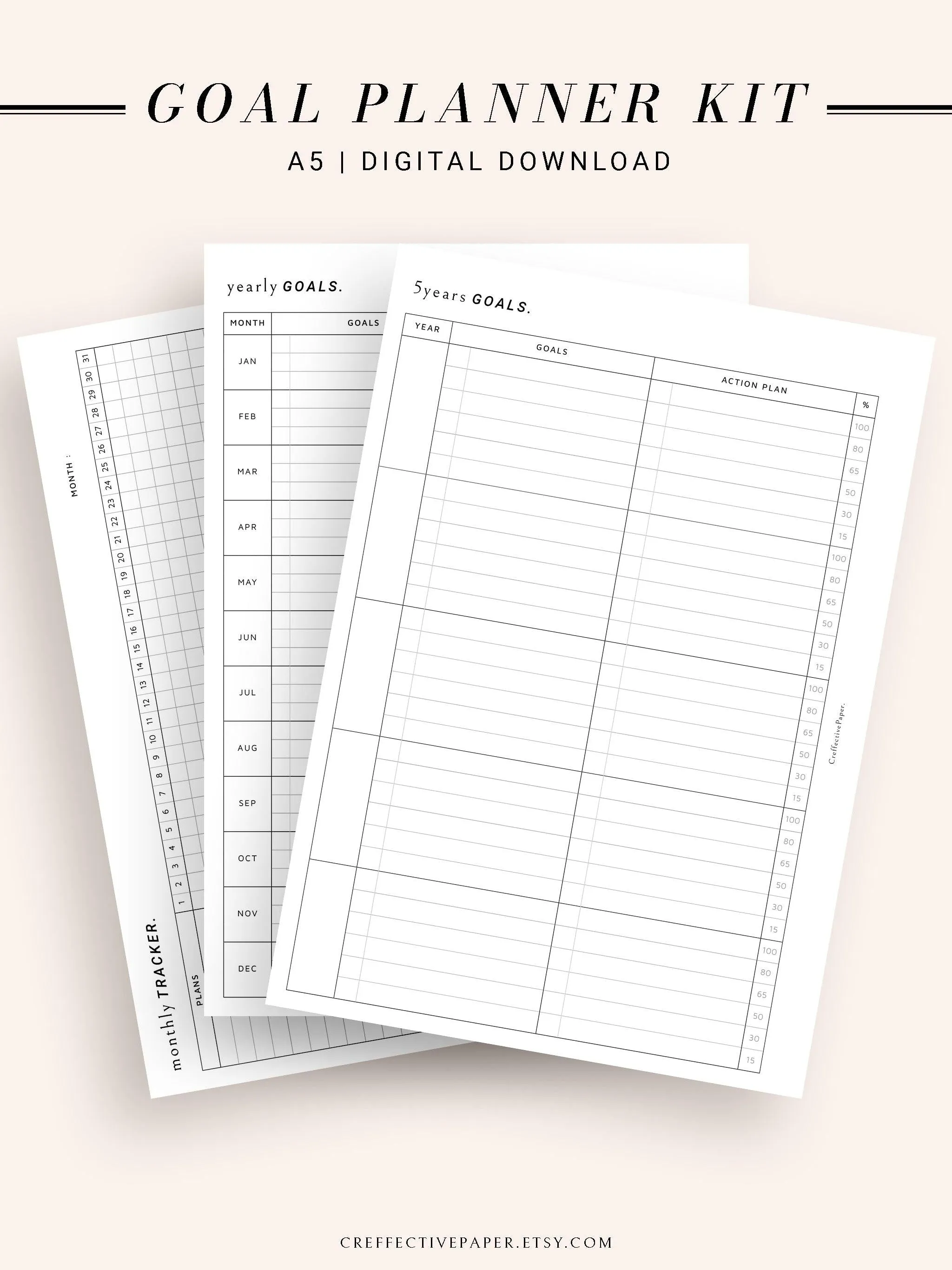 T101 | Goal Setting Planner Bundle Template for Business and Personal