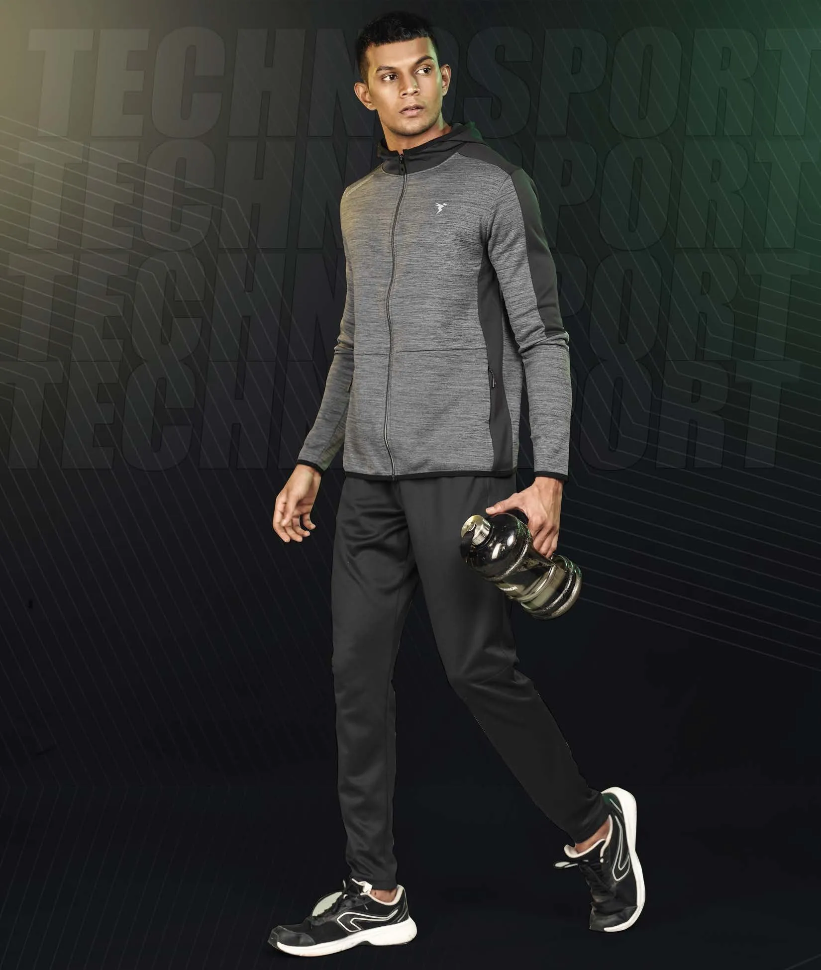 Technosport Full Sleeve Dry Fit Hoodie Jacket for Men PL-71 (Dark Grey)