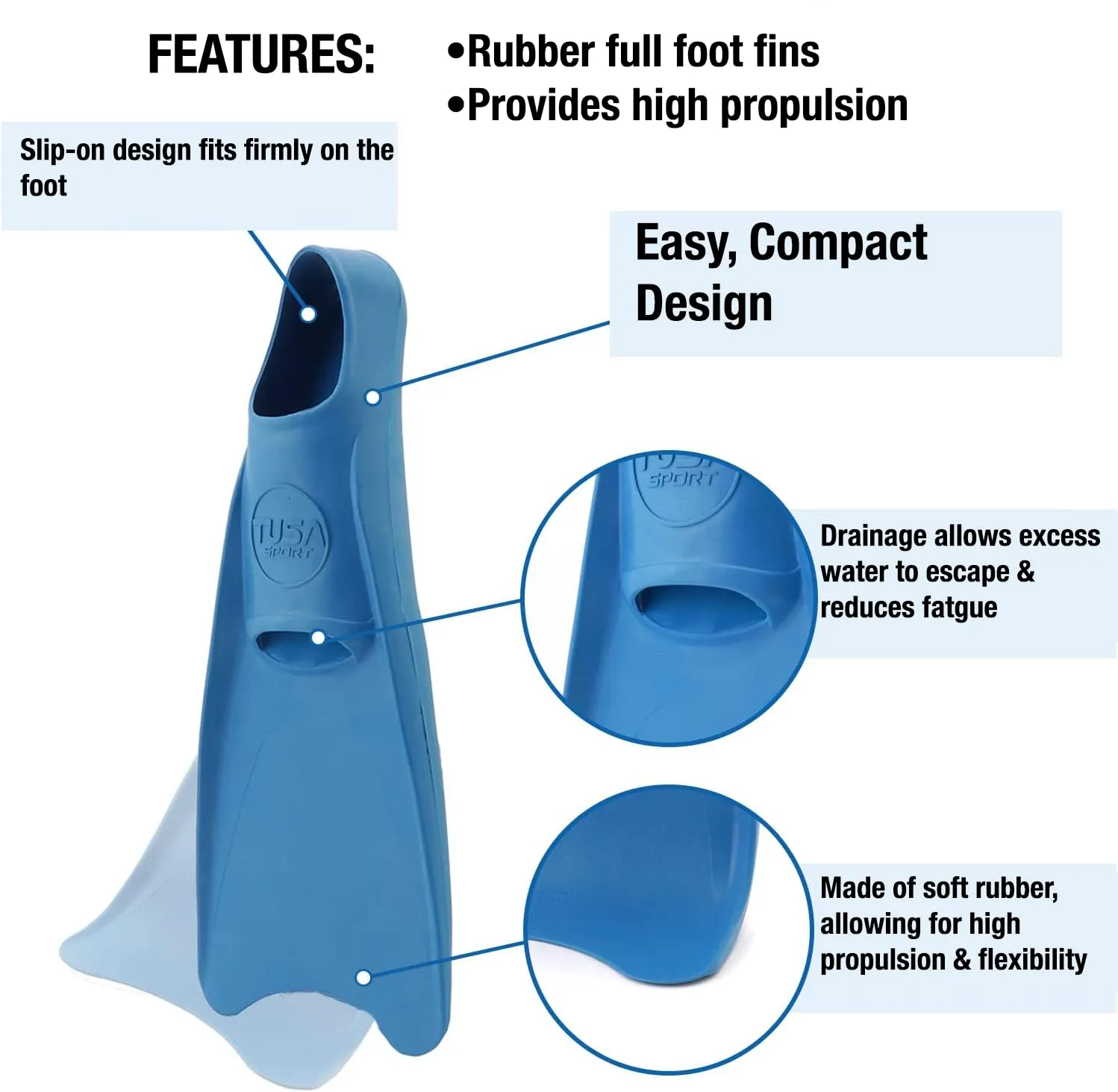 Tusa Sport Full Foot Rubber Snorkeling Fins
