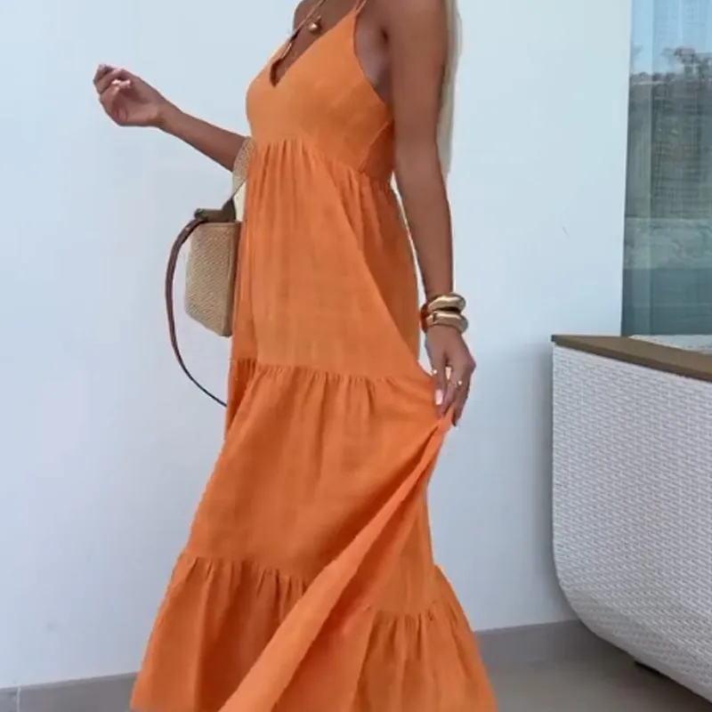 Women's Casual Spaghetti Strap V-Neck Dress