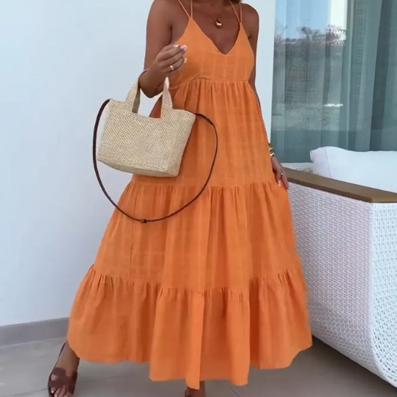 Women's Casual Spaghetti Strap V-Neck Dress