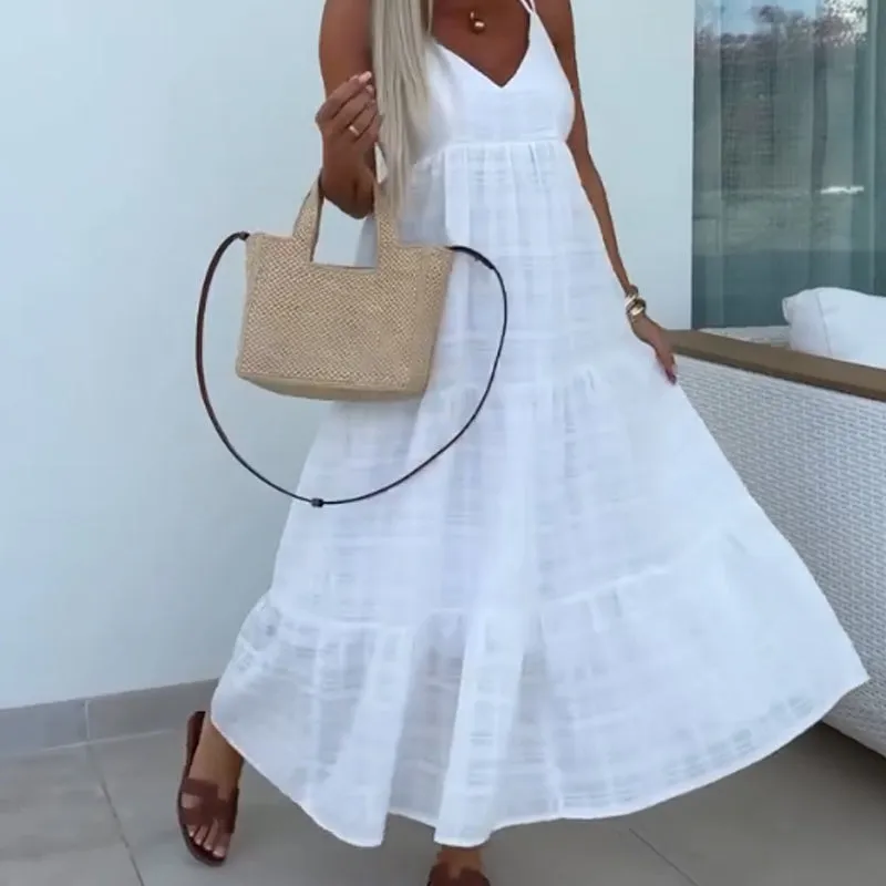 Women's Casual Spaghetti Strap V-Neck Dress