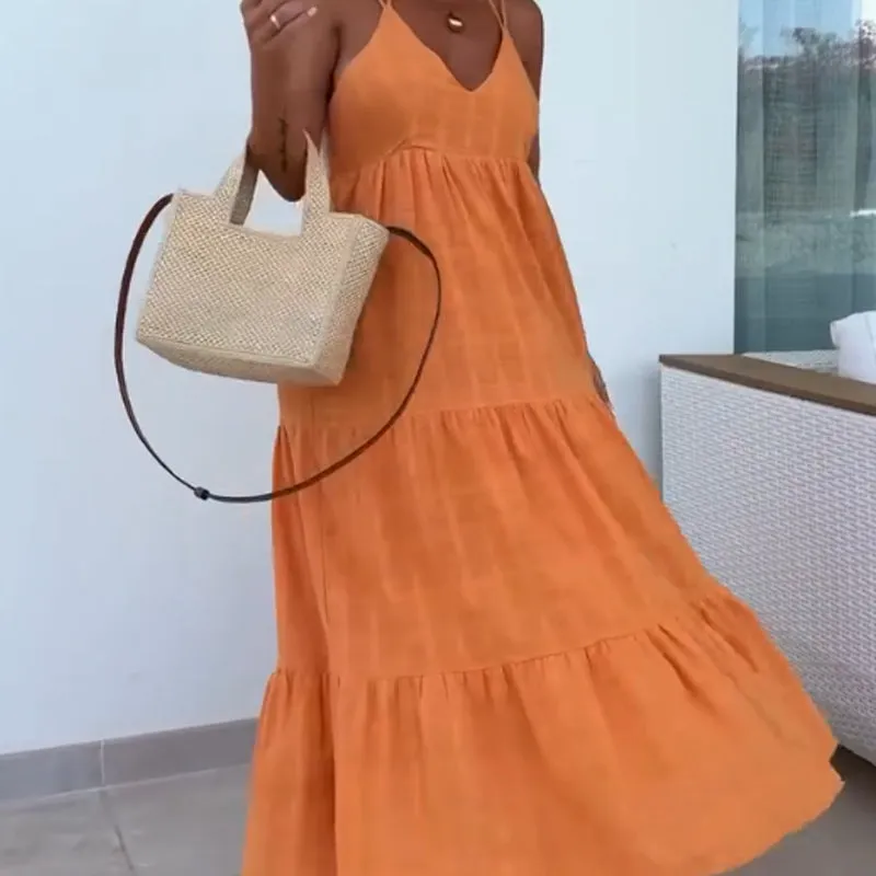 Women's Casual Spaghetti Strap V-Neck Dress