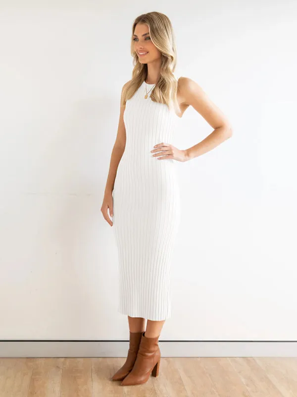 Women's Sleeveless Wide Ribbed Fitted Dress