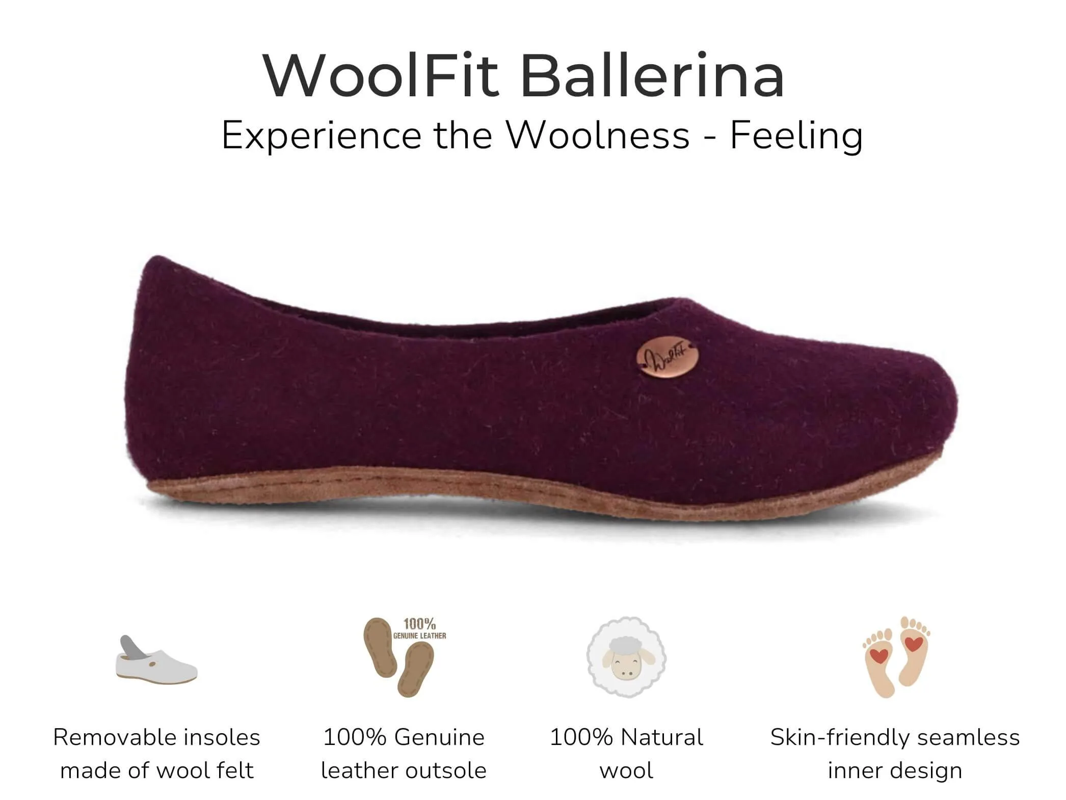 WoolFit Ballerina | Felt Slippers with Insoles & Leather Sole