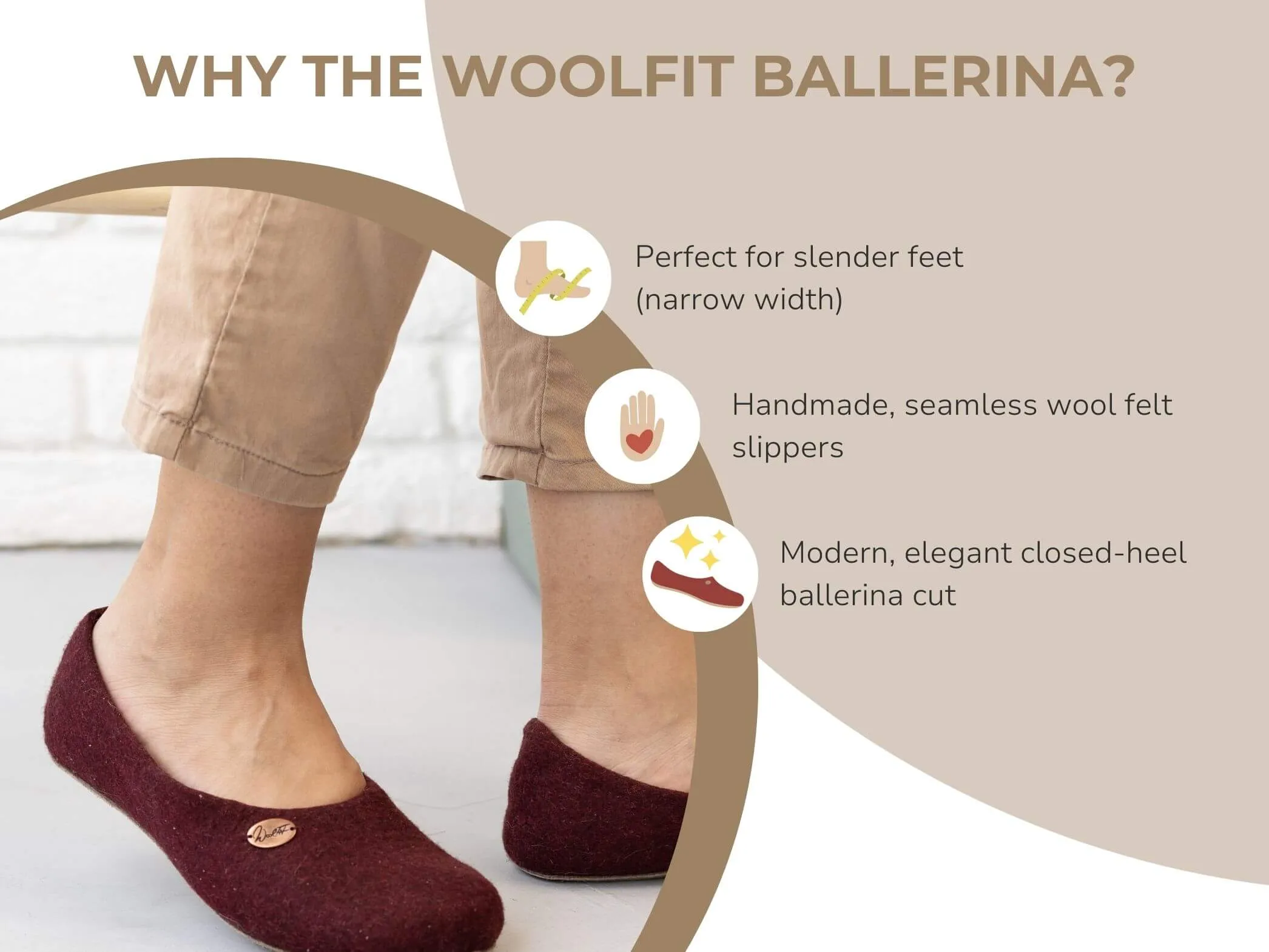 WoolFit Ballerina | Felt Slippers with Insoles & Leather Sole