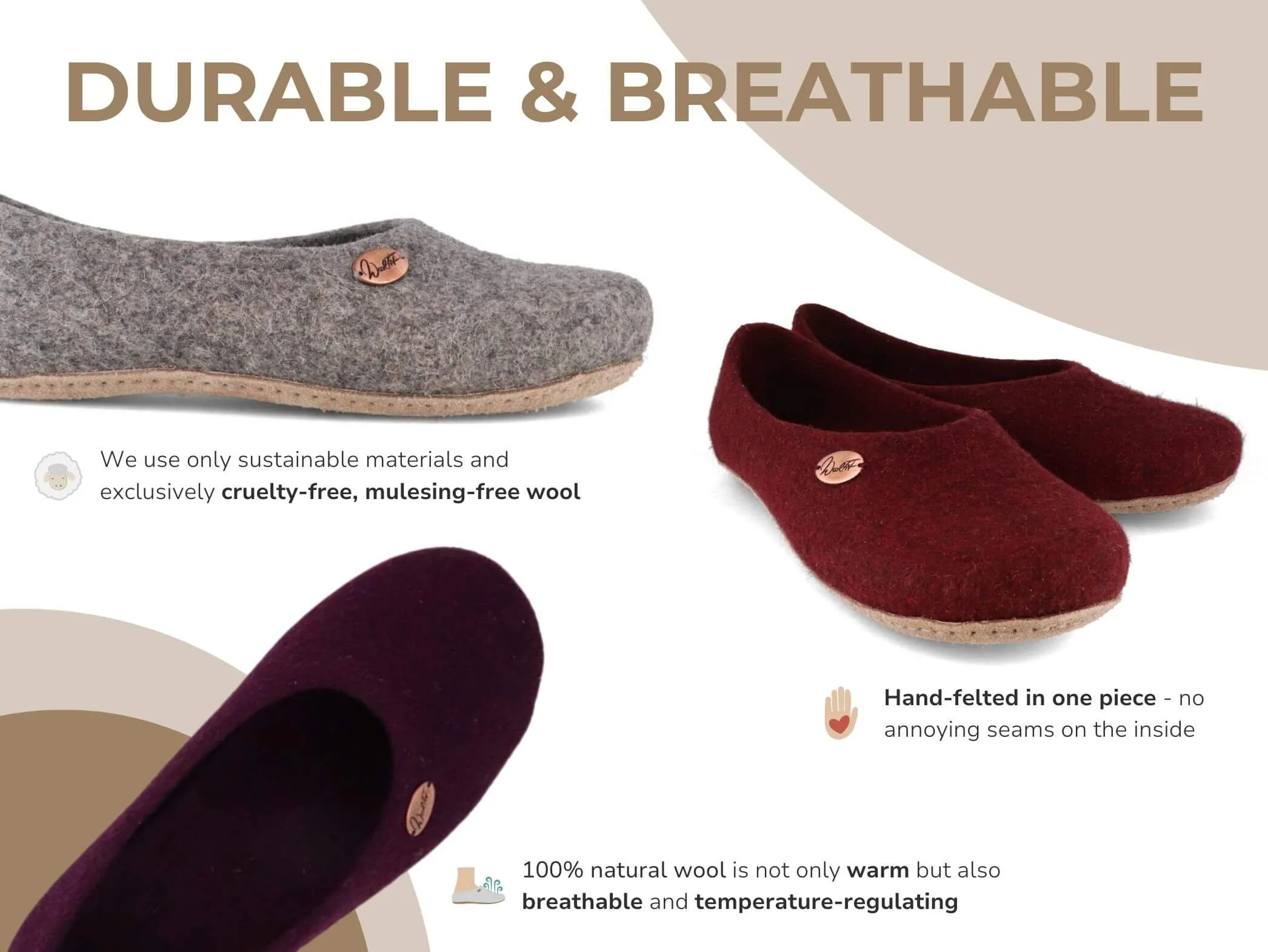 WoolFit Ballerina | Felt Slippers with Insoles & Leather Sole