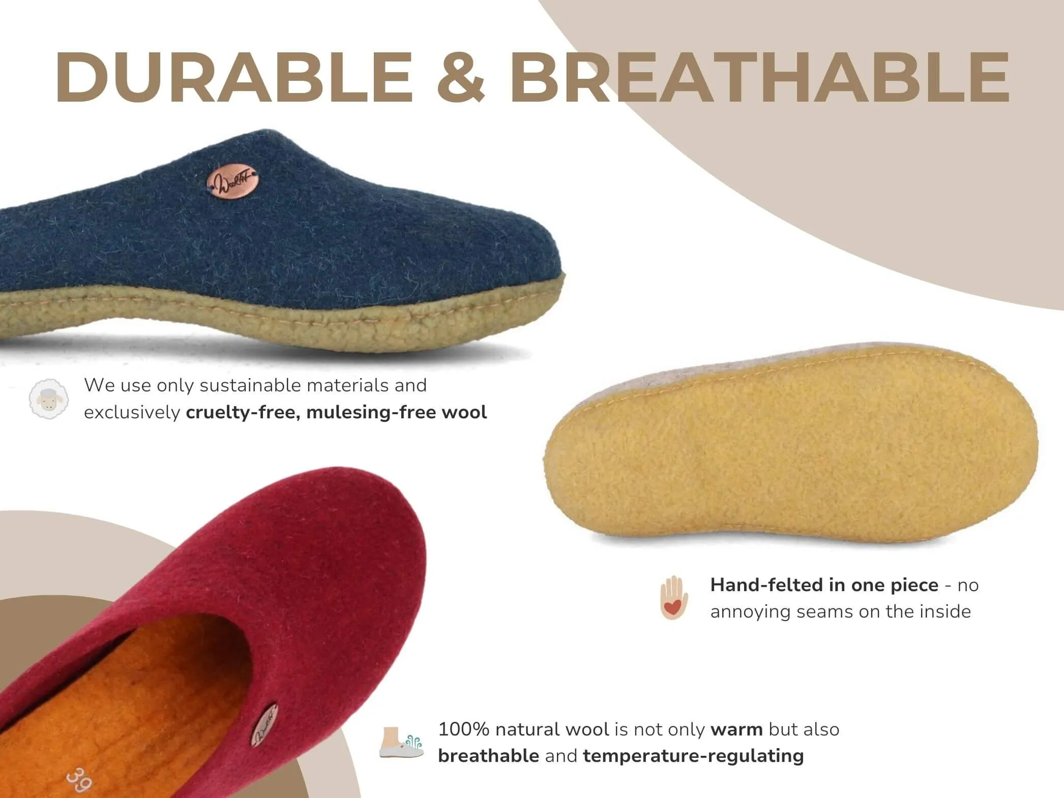 WoolFit Classic | Felt Slippers with Insoles & Rubber Sole