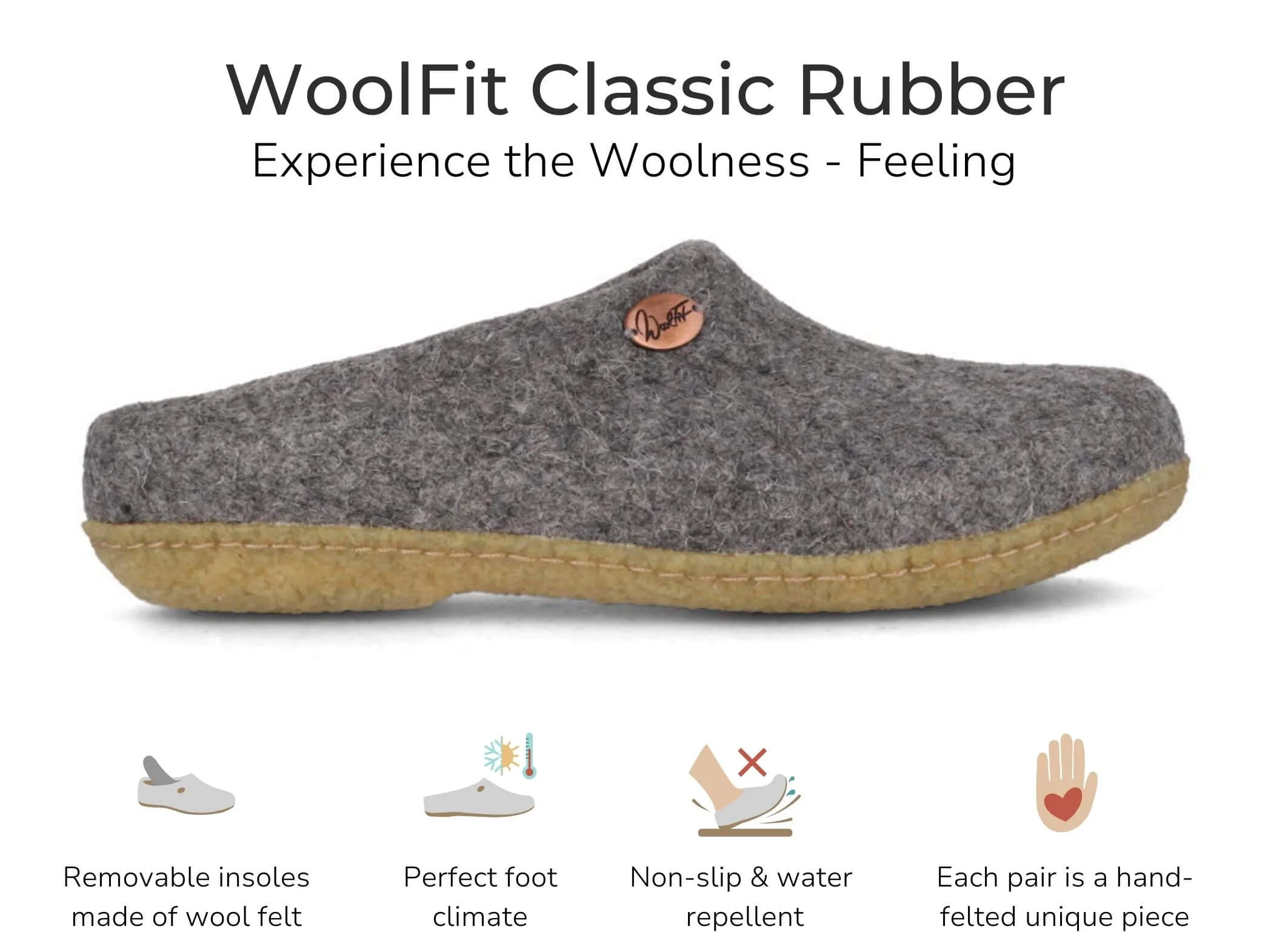 WoolFit Classic | Felt Slippers with Insoles & Rubber Sole