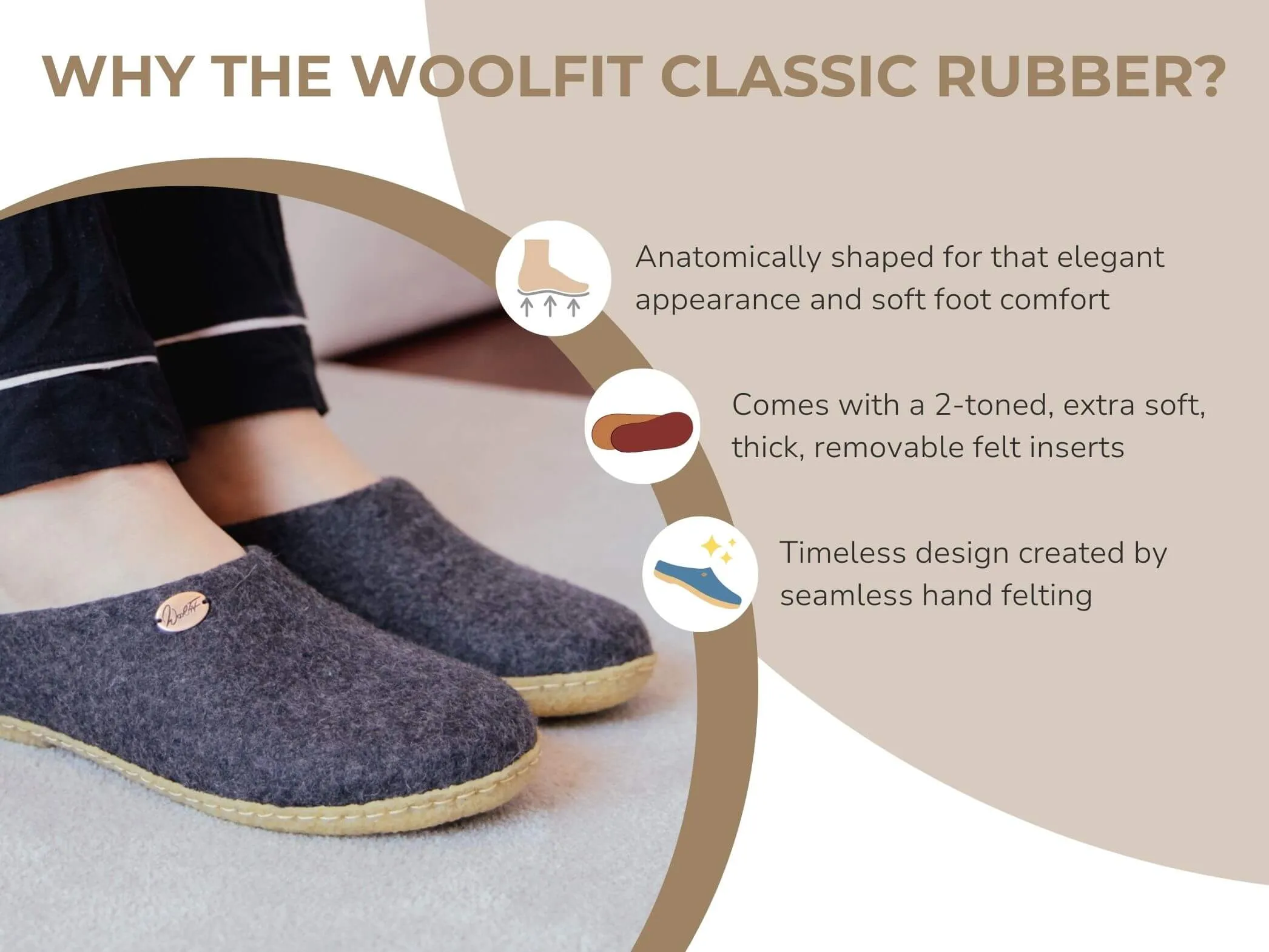 WoolFit Classic | Felt Slippers with Insoles & Rubber Sole