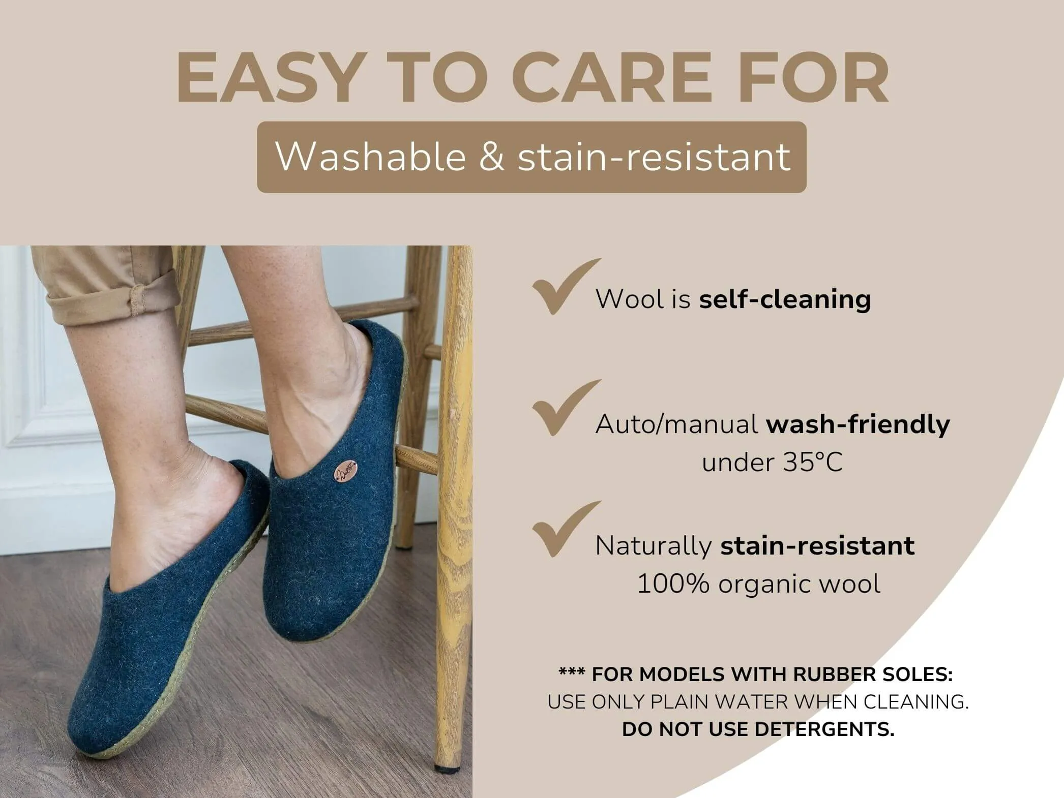 WoolFit Classic | Felt Slippers with Insoles & Rubber Sole